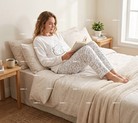 Ensemble de pyjama en velours minky imprimé renard, motif brodé, tenue de nuit mignonne, taille élastique douce, ensemble de vêtements de nuit doux ODM