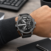 Reloj de Pulsera para Hombre, Doble Hora, Correa de Acrílico, Movimiento Japonés de Cuarzo, Caja de Aleación, Esfera con Agujas, Estilo Casual