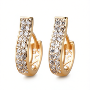 Orecchini a Cerchio E2444 in Oro per Donna, con Cristalli e Strass, Taglio Brillante Rotondo, Stile Classico per Uso Quotidiano - Product Image 1