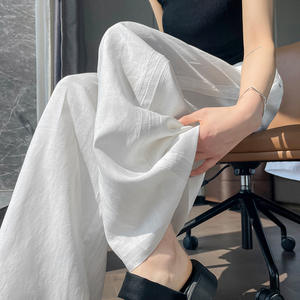 <span class=keywords><strong>Pantalon</strong></span> droit décontracté taille haute en <span class=keywords><strong>lin</strong></span> et lyocell anti-rides pour <span class=keywords><strong>femme</strong></span>, motif uni, collection été 2025 - Product Image 1