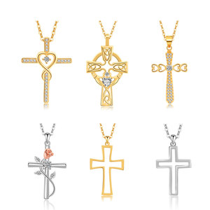 Collier Croix Daidan pour Femme, Croix Celtique Irlandaise <span class=keywords><strong>Claddagh</strong></span>, <span class=keywords><strong>Argent</strong></span> 925 Plaqué Or, Collier Croix Creuse - Product Image 1