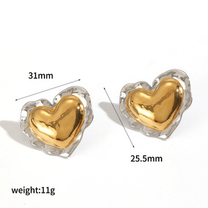 Heart Shape Stainless Steel <b>Stud</b> Earrings Gold <b>Silver</b> Color For Women Gift Jewelry TE60557 - Product Image 5