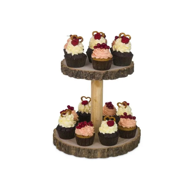 Houten Cupcake Tower & Kaas Serveren Board Twee Tiered Lade Decor Cupcake Stands Hout Cake Stand