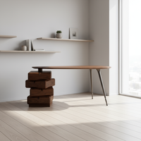 Table d'écriture asymétrique en placage de noyer naturel, panneau sans formaldéhyde E1, pieds en titane noir, armoire de rangement latérale empilable