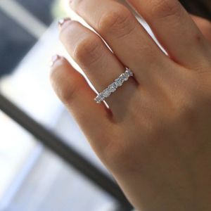 Xinfly Factory Wholesale Luxury 18K White Gold AU750 Tennis Diamond <b>Ring</b> Eternity Band Jewelry - Product Image 5