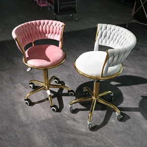 High Quality Nail Salon Comfortable Swivel Chair with Wheel Gold-plated Five-legged Base Flannel Salon <b>Stools</b> - Product Image 1