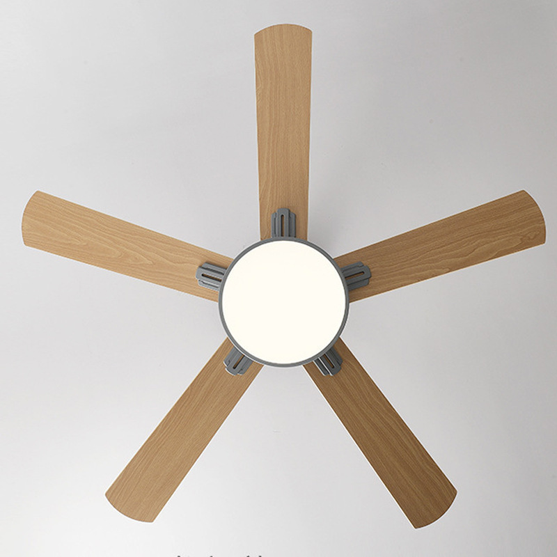 Scandinavian Simple Modern LED Ceiling Fan Lamp Variable Frequency Wooden Leaf Chandelier for Living Room Cross-Border Design