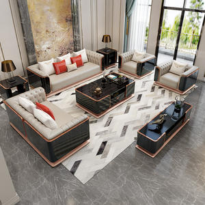 أريكة فاخرة لردهة الفندق والفيلات وغرفة المعيشة، إطار من الفولاذ المقاوم للصدأ بلون ذهبي وردي، تصميم عصري من الجلد الأصلي، طقم أرائك للاسترخاء - Product Image 1