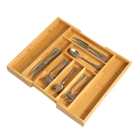 Organisateur d'ustensiles extensible en bambou à un niveau avec finition laquée pour la cuisine, la salle de bain, le salon, rangement