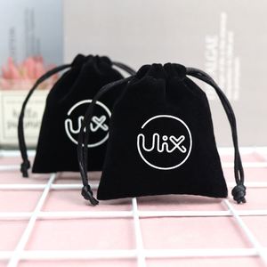 Custom Screen Printed Logo Luxury Black Silk Velvet Recyclable Drawstring Jewelry Bag for Watch Necklaces & Glasses - Product Image 2