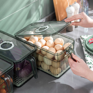 Boîtes de rangement en plastique transparent sans BPA à 2 couches Empilables Organisateur de réfrigérateur Couvercle avec minuterie de fraîcheur amovible Poignée avant Drain 6-<span class=keywords><strong>10L</strong></span> - Product Image 4