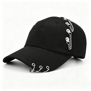 Gorra de Béisbol con Cadena y Pin Góticos, Gorro de Protección Solar con Anillos Metálicos para Hombres y Mujeres - Product Image 1