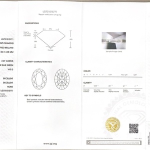 Diamante Suelto IGI HPHT a Precio de Fábrica, 2.27ct, VVS2, Corte Ovalado, Color Azul Verde Intenso, Diamante Cultivado en Laboratorio - Product Image 6