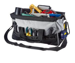 Durable Wear-Resistant Tool Storage Bag with Adjustable Shoulder Strap Portable Tool Organizer 16 in Black & Grey - Product Image 1