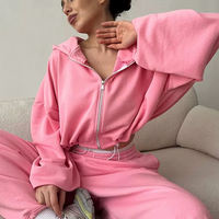Ensemble de survêtements en coton avec logo personnalisé, sweat-shirts à fermeture éclair pour femmes, survêtements oversize pour femmes, 2 pièces, streetwear, vêtements de détente