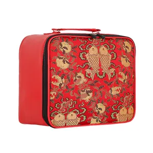 Custom insulated lunch bags Silk brocade satin fabric lunch box bags Tote Insulated cooler bags for High-end gift giving