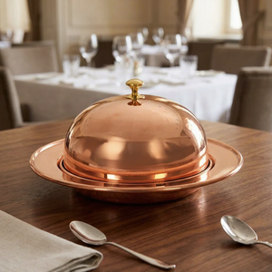 Plat de service en cuivre avec couvercle et plateau |   Plat de service rond en cuivre pour réchauffer les aliments, pour la salle à manger, la maison et la cuisine - Product Image 5