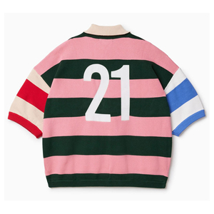 Maglia da Calcio in Maglia a Maniche Corte a Righe Vintage con Ricamo Logo Personalizzato, Stile Streetwear, con Bottoni - Product Image 2