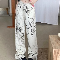 Nouveaux jeans en denim pour femmes, style streetwear, luxe discret, 2025 |   Pantalon droit ample à imprimé léopard Splash Ink