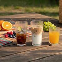 Verres à boire côtelés en verre épais de 600 ml (20 oz) avec paille et couvercle, pour eau, bière, thé et café