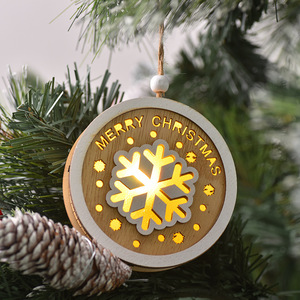 Adorno navideño redondo de madera con luz LED, reno, ángel, copo de nieve, decoración colgante para árbol - Product Image 4