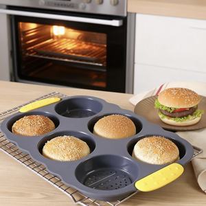 <span class=keywords><strong>Moule</strong></span> à hamburger <span class=keywords><strong>en</strong></span> silicone antiadhésif, 6 compartiments, outil de cuisson du pain, résistant à la chaleur, compatible four et lave-vaisselle, outils modernes et simples - Product Image 6