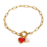 Bracelet tendance pour femme, luxe léger, pendentif en forme de cœur, perle de coquillage, étanche, plaqué or 18 carats, acier inoxydable