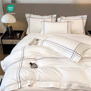 Ensemble de housse de couette de style multiple pour hôtel, coton 60s tissé uni, biologique, 300TC, taille Queen <span class=keywords><strong>King</strong></span>, ensemble de literie toute saison - Product Image 2