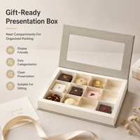 Boîte d'emballage haut de gamme personnalisée en carton gris style livre avec fenêtre transparente et séparateur pour chocolats, pâtisseries et cadeaux