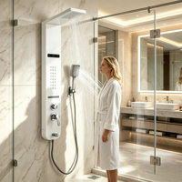 Panneau de douche mural cascade en acier inoxydable 304 blanc avec affichage numérique Unibody, ensembles de douche multifonctionnels