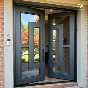 GA-40G Golden Aero, Puerta de Entrada Moderna de Madera Sólida con Vidrio, Apertura Manual, Acabado de Superficie de Lujo, Diseño Doble, Corte CNC - Product Image 1
