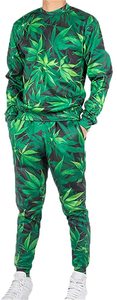 Giản Dị Thời Trang Phố Áo Và Quần Màu Xanh Lá Cây Cây Cây Gai Dầu Lá Thiết Kế In Ấn 3D Crewneck Áo chui đầu Người Đàn Ông Tracksuit - Product Image 3