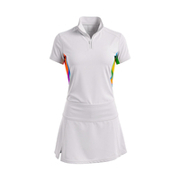 Conjunto de Tenis Fanshi Premium de Manga Corta con Cuello, Personalizado con Tela Blanca con Degradado Arcoíris para Entrenamiento al Aire Libre para Damas