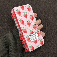 Casing ponsel pola stroberi desain Notebook Flip kreatif TPU terasa kulit Fashion trendi untuk iPhone 17 Air 16 15 Pro Max