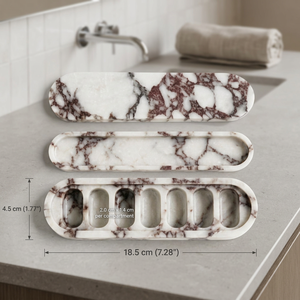 Organisateur ovale à couvercle en marbre blanc et marron à motifs, avec 6 compartiments, 18,5x4,5 cm - Product Image 4