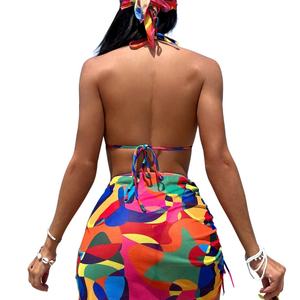 Ensemble bikini push-up 2 pièces imprimé vintage personnalisé, maillot de bain sexy, tenue de plage, robe cache-maillot avec logo frontal - Product Image 5