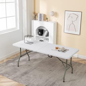 Mesa Plegable <span class=keywords><strong>de</strong></span> Plástico Resistente, Plegable por la Mitad, 6 Pies (72"x29.5"), Portátil, con Asa, Marco Metálico, <span class=keywords><strong>para</strong></span> Interiores y Exteriores, <span class=keywords><strong>Picnic</strong></span>, Camping - Product Image 2