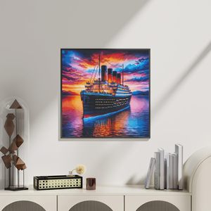 SONGWOOART Sonnenuntergang-Dampfschiff 5D DIY Diamant-Malerei-Sets für Erwachsene zur Wanddekoration Zuhause Individuelle Diamant-Malerei - Product Image 2