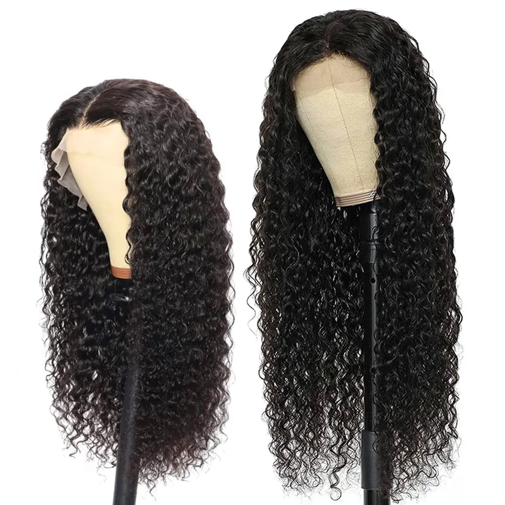 100% Natural Black 30 36 Inch Half Glueless Waterwave Curly HD Full Lace Front Frontal Brazilian Human Hair Water Wave Wig