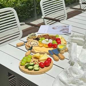 Planche à découper ronde en bois de bambou personnalisée, planche à charcuterie avec tiroirs, plateau de service, ensemble de couteaux de service avec outils - Product Image 4