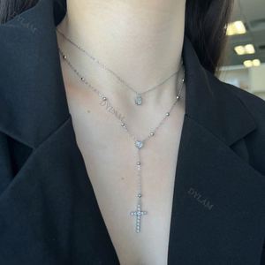 Dylam Sterling Silver 925 Christian Water Drop and <b>Cross</b> Pendant Layer Necklace - Product Image 3