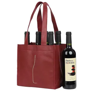Bolsa de vino promocional reutilizable, Bolsa de vino no tejida, 4 botellas, 6 botellas, con asa