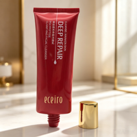 Tubo Exprimible de PE Blanco Brillante con Franja Azul y Tapa Dorada para Crema Reparadora de Plantas, Loción, Cuidado de la Piel, Cosméticos, Envase Vacío