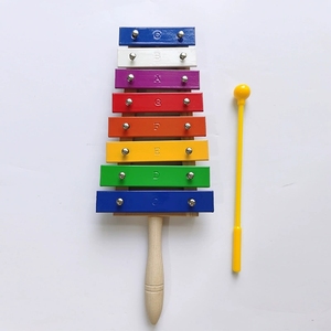 8 Note Handheld Rainbow Glockenspiel Wooden Handle Colorful Metal Bar Xylophone For Kids Orff Early <b>Music</b> Percussion Instrument - Product Image 2
