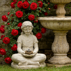 Estatua Artística de Niña Sentada para Jardín, Figura Decorativa de Resina para Niños para Césped y Patio Exterior, Escultura Lúdica de Comedero para Pájaros - Product Image 4