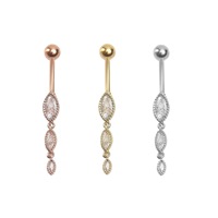 Vente Flash : Bijoux de piercing corporel en acier inoxydable plaqué or 18 carats avec zircon, pendentif pour nombril, anneaux de nombril pour femmes