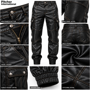 Pantalones de moto personalizados en cuero vacuno con paneles reforzados en las rodillas para marcas de moda inspiradas en el motociclismo. - Product Image 6