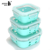 Ensemble de contenants de cuisine JASPER GLASS, boîtes de conservation alimentaire en verre avec étui en silicone, ensemble de contenants de cuisine