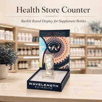 Présentoir de comptoir en acrylique pour bouteilles avec panneau de fond, vitrine pour flacons cosmétiques, logo personnalisé