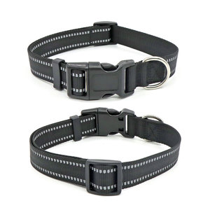 Reflective Nylon <b>Dog</b> <b>Collar</b> Adjustable Buckle Closure Solid Black All Seasons Pet Accessory Simple Style - Product Image 1